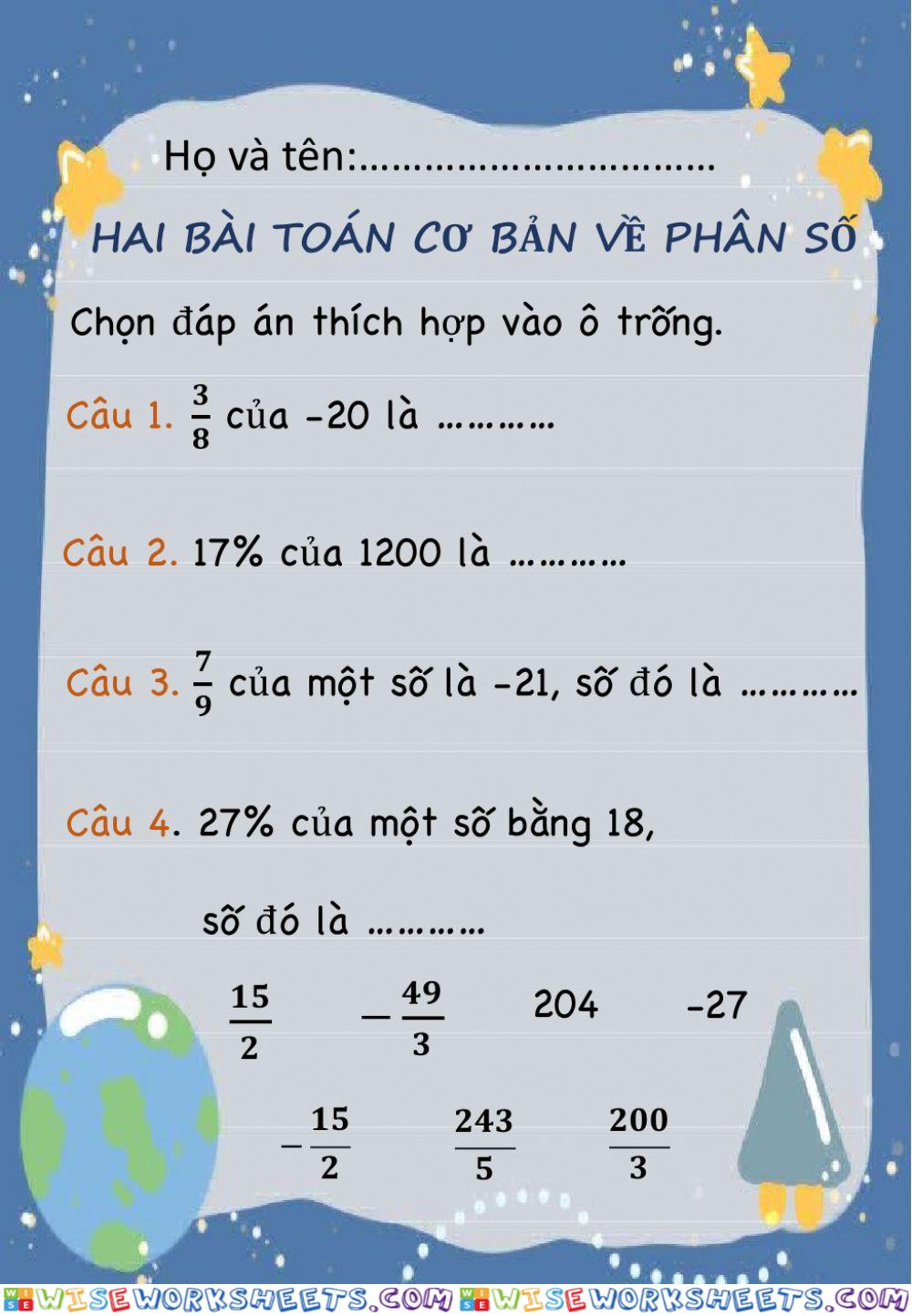 Hai bài toán cơ bản về phân số