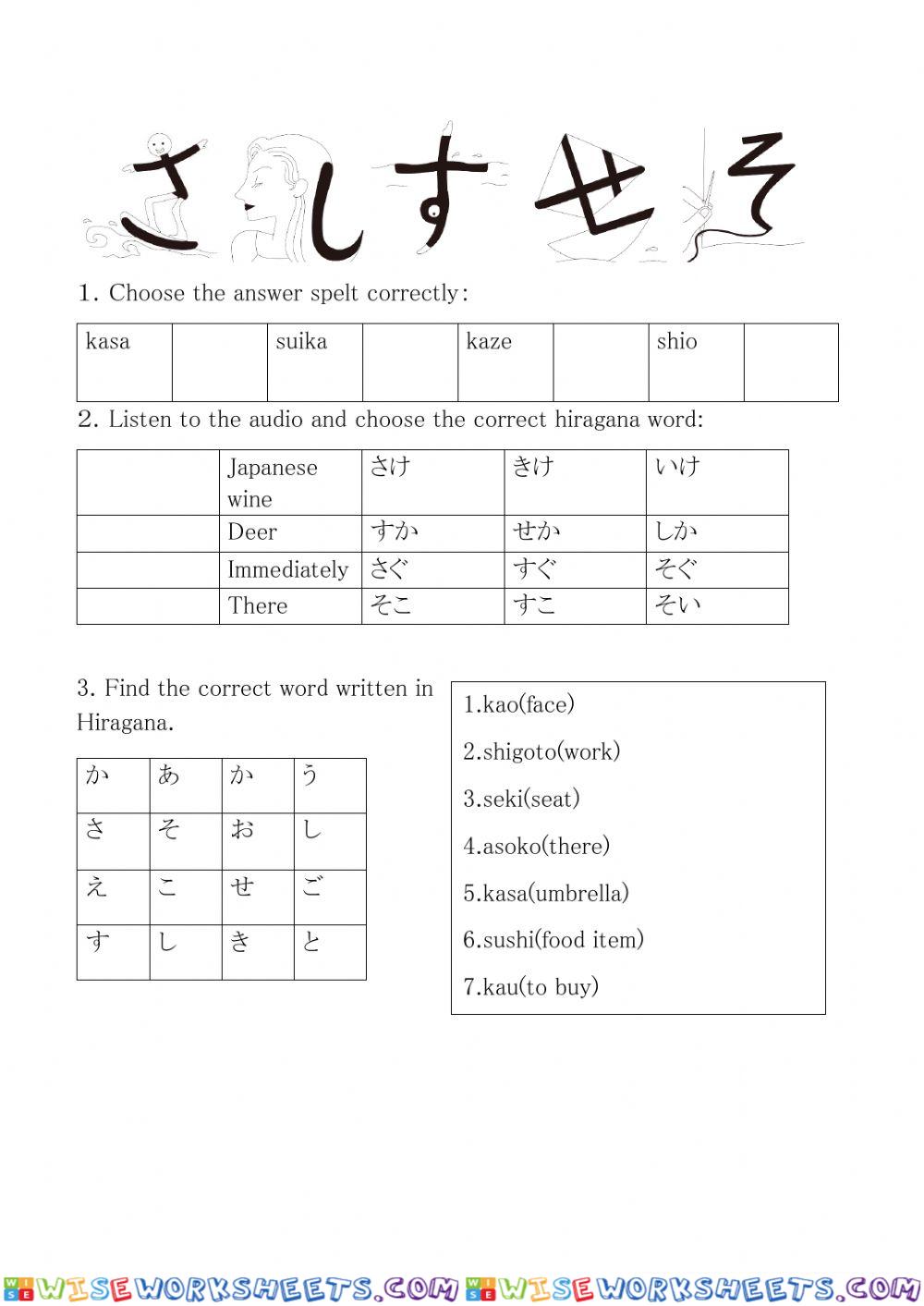 Revision hiragana sa - so