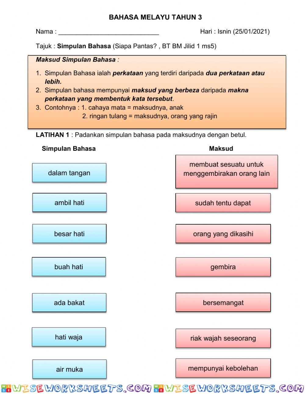 Simpulan bahasa tahun 3