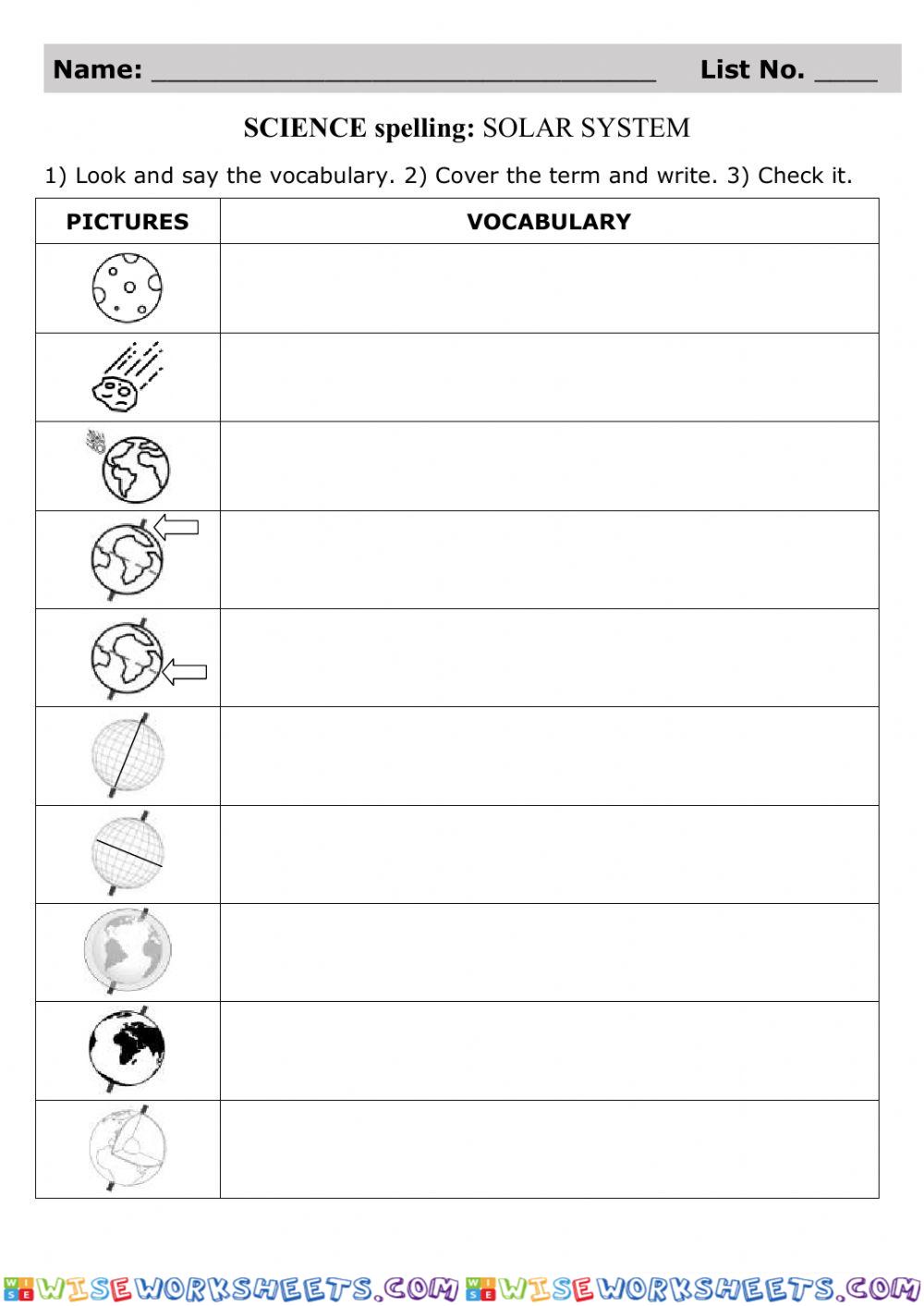 Spelling Test: Solar System