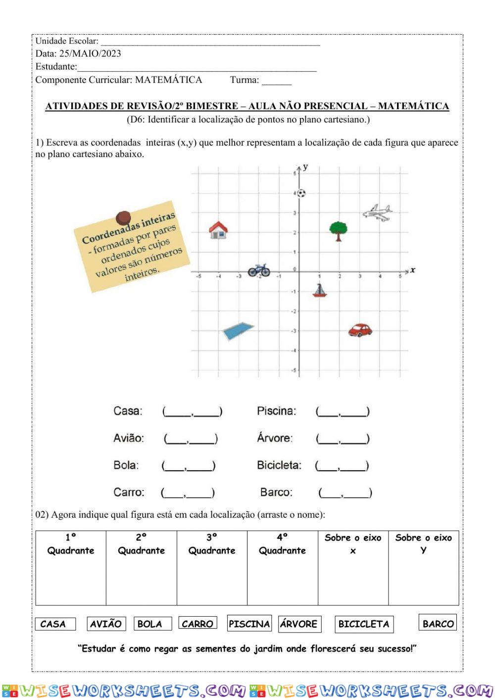 Atividade Plano Cartesiano