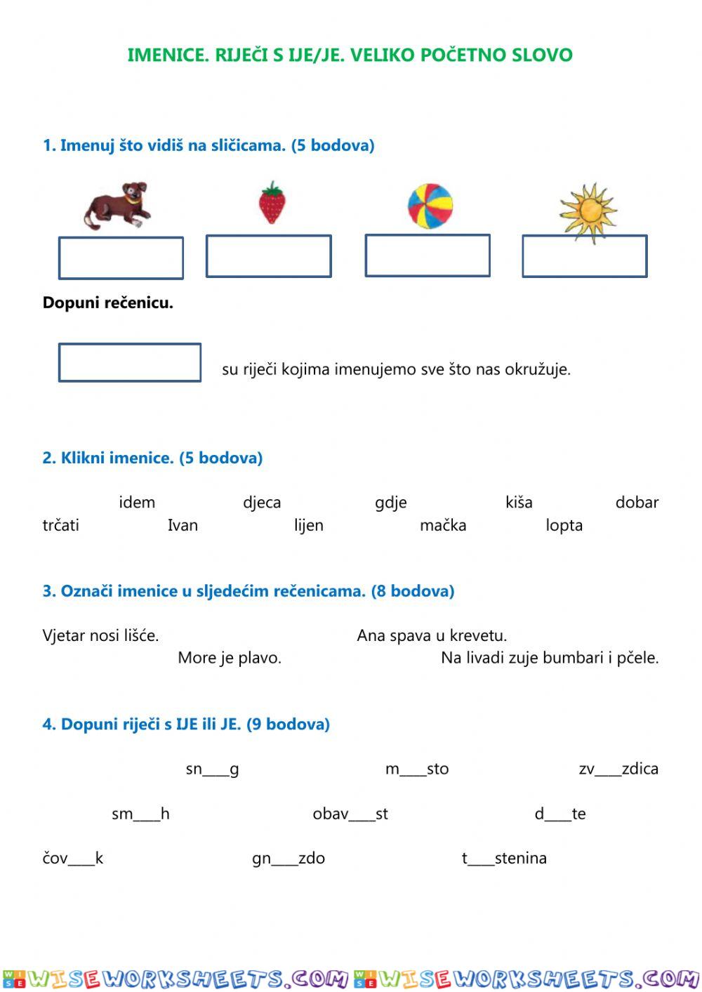 Imenice, veliko slovo, č, ć, -ije, -je