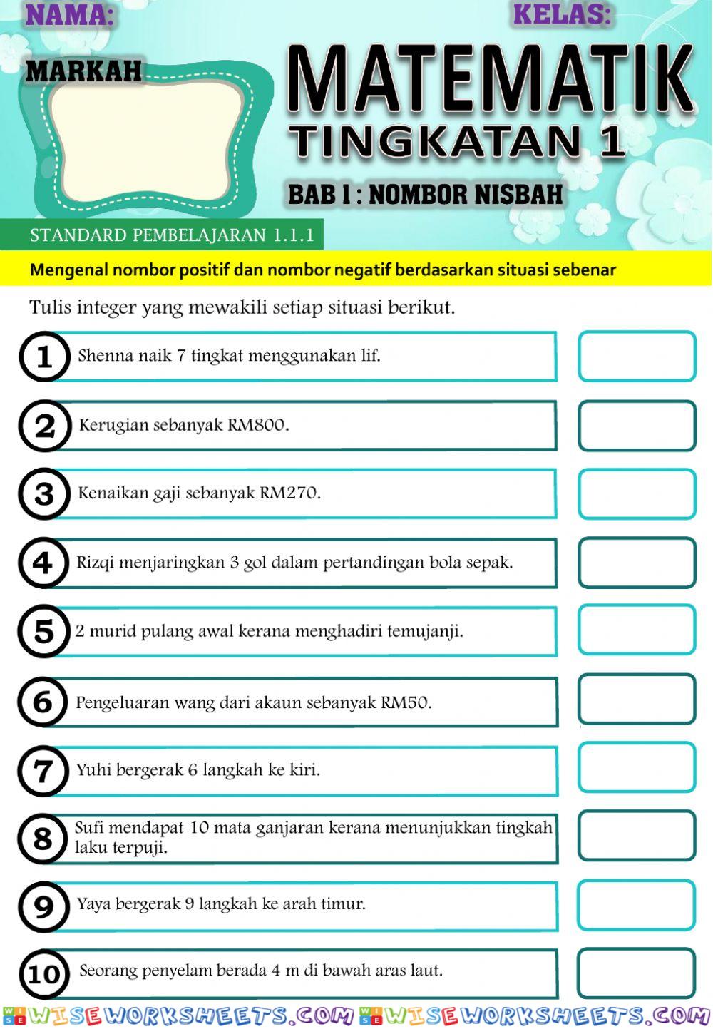 Matematik tingkatan 1: Kenal nombor positif