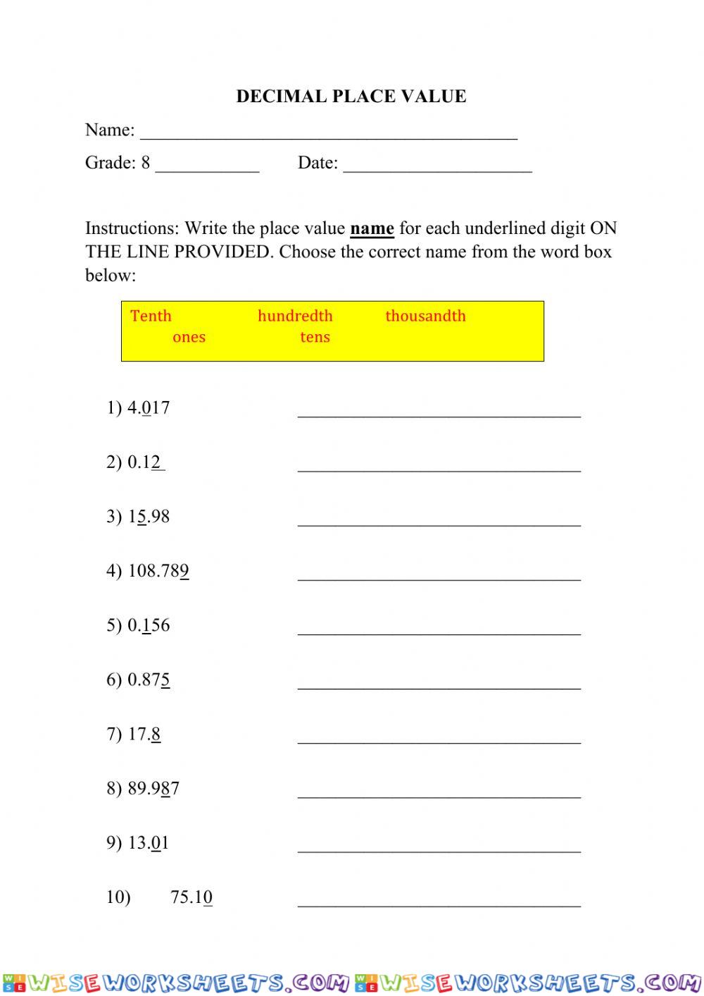 Decimal Place Value