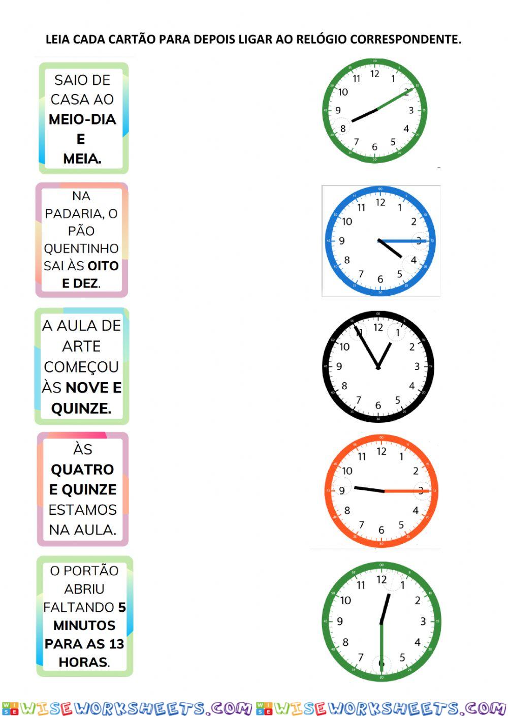 Ligue os cartões aos relógios correspondentes