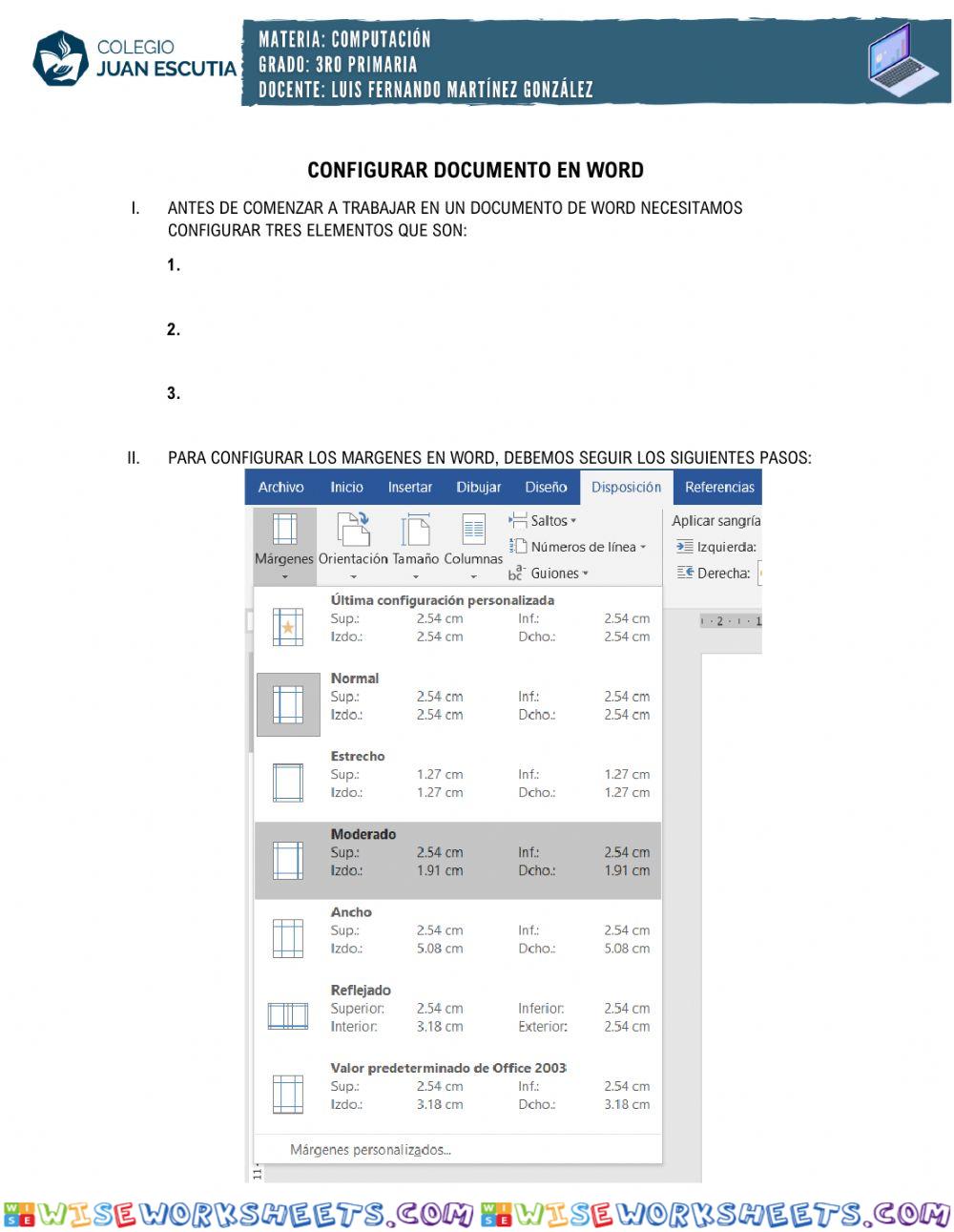 Configuración de documentos en Word