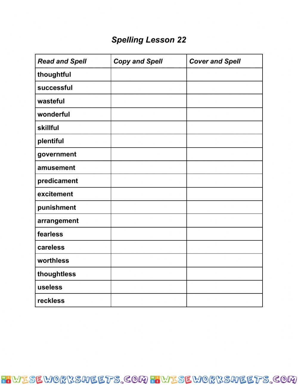 Spelling lesson 22 pg 1