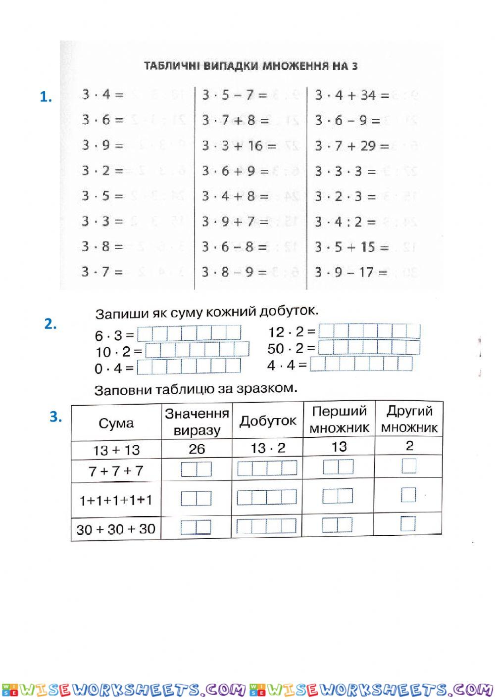 Таблиця множення на 3