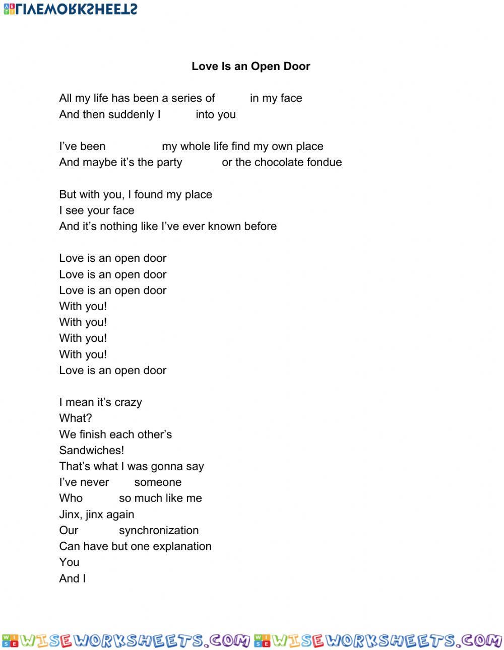 Love Is an Open Door Lyric Sheet