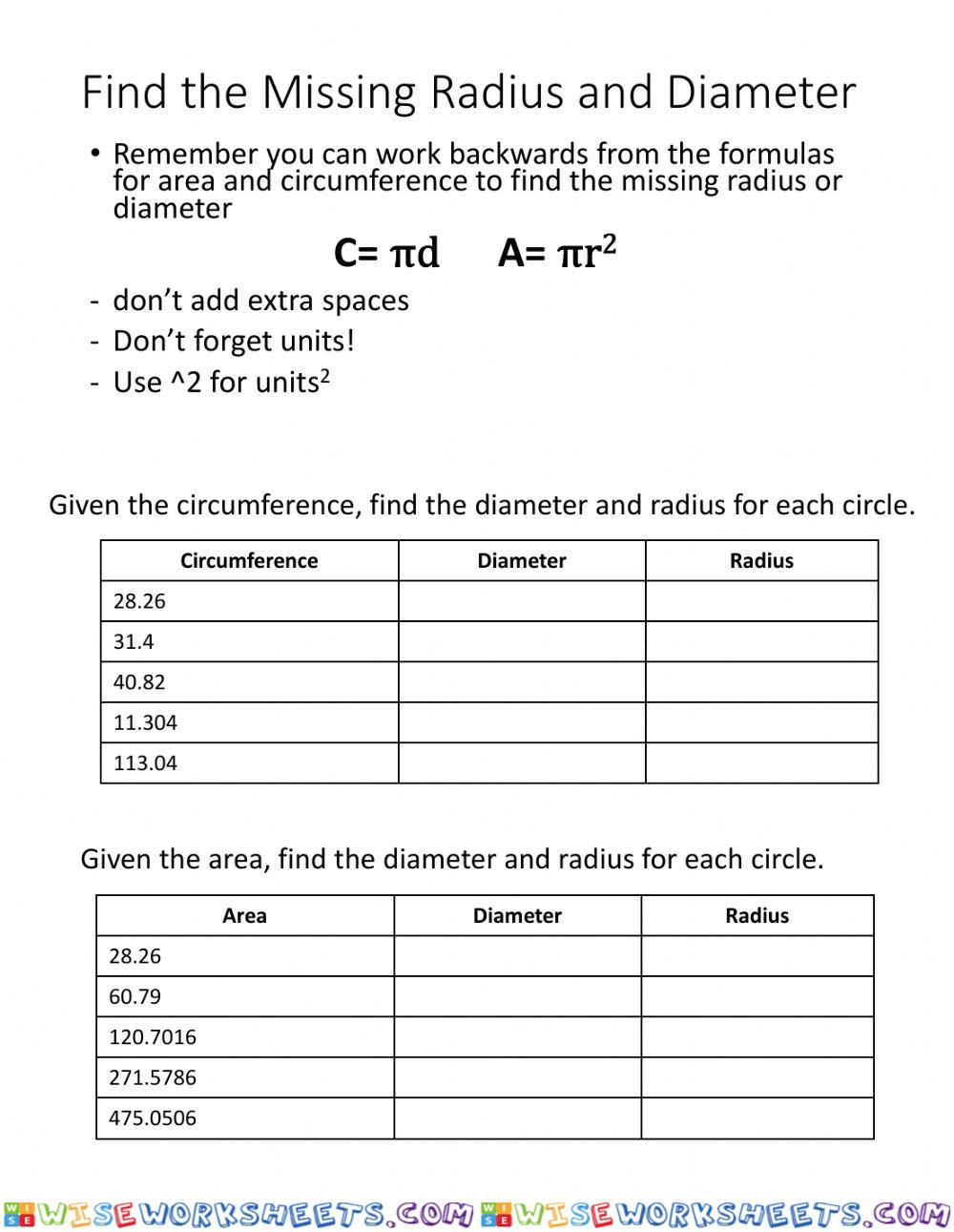 Finding Radius and Diameter