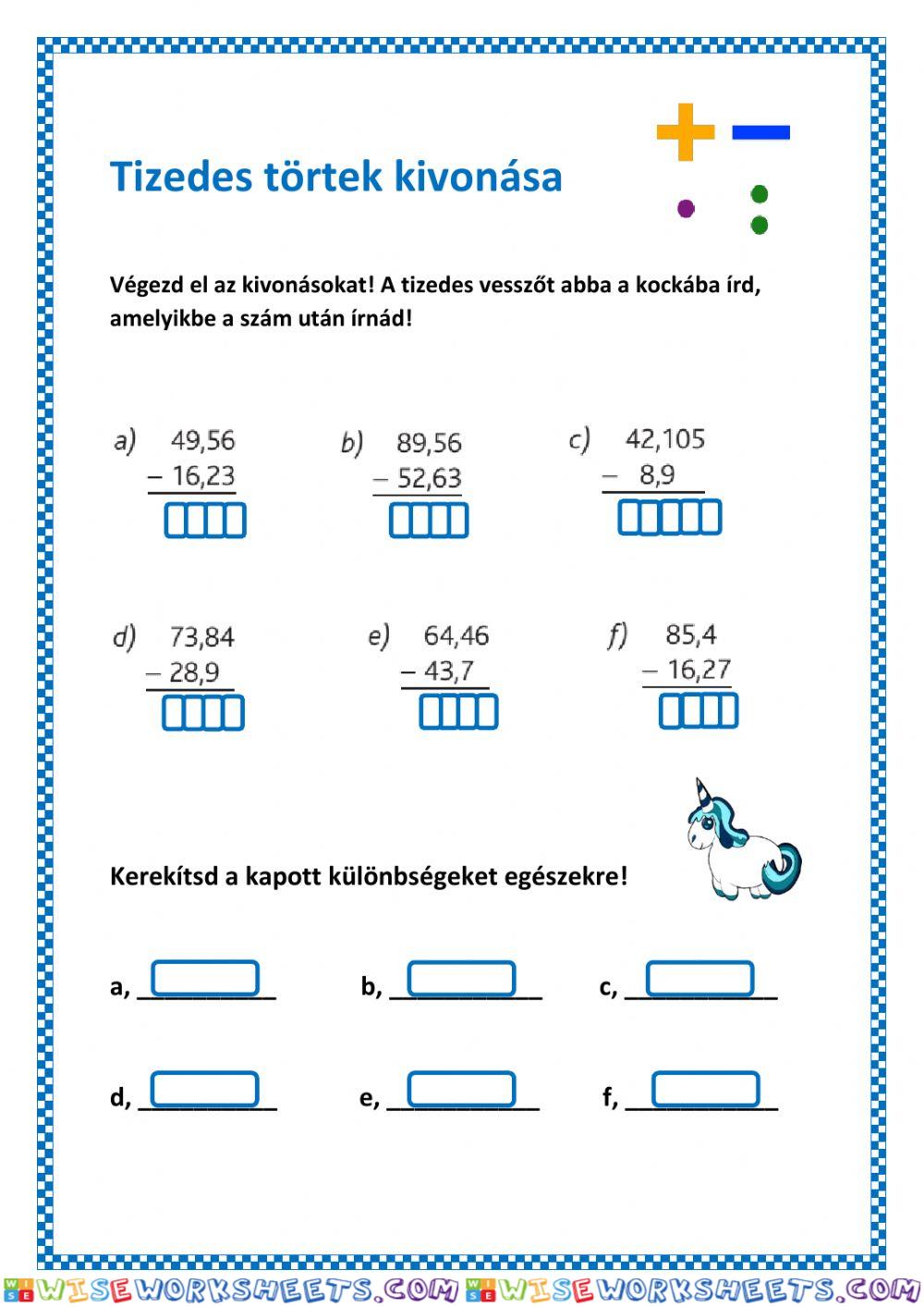 Tizedes törtek kivonása