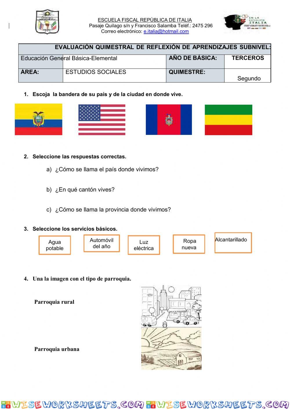 Evaluación de estudios sociales tercer año