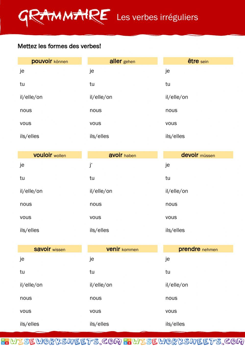 GRAMMAIRE - Verbes