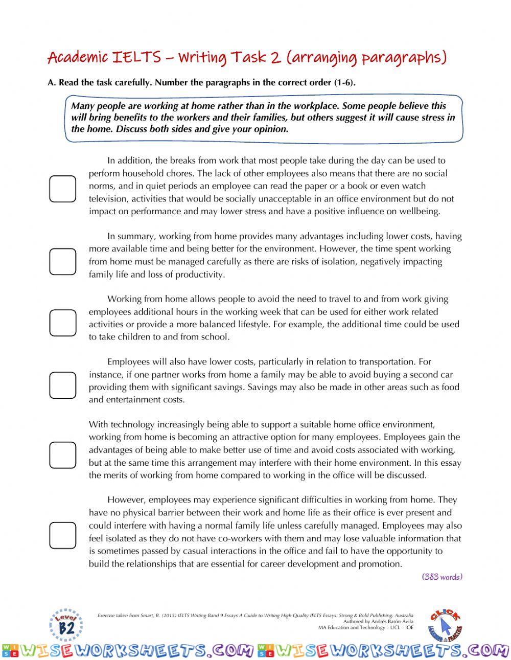 IELTS Ex. - Essay (arranging paragraphs)