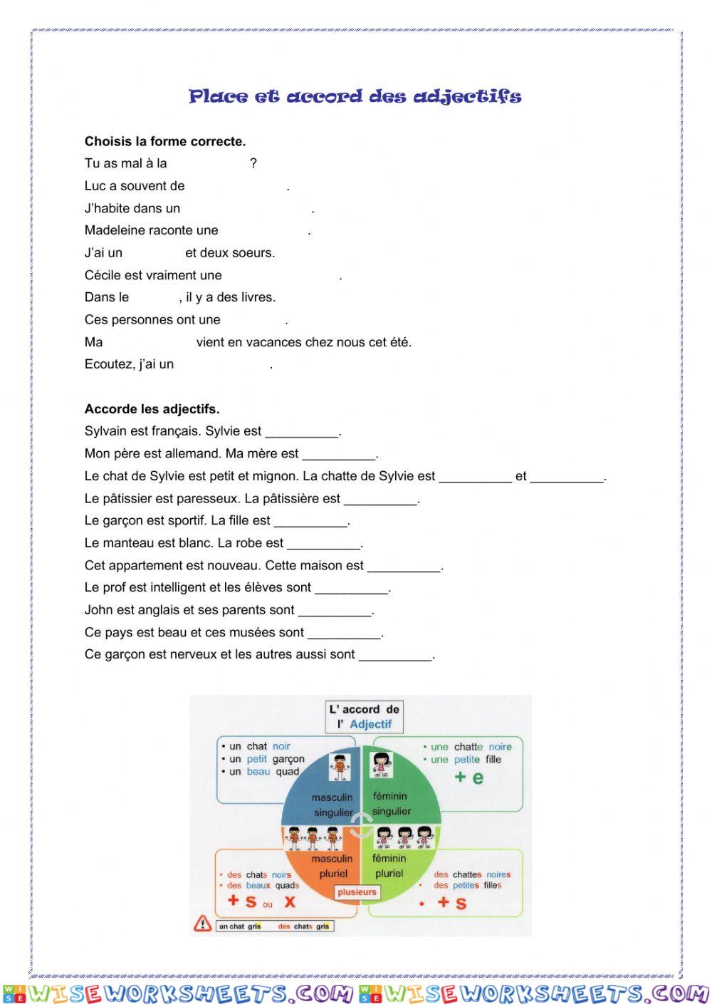 Place et accord des adjectifs