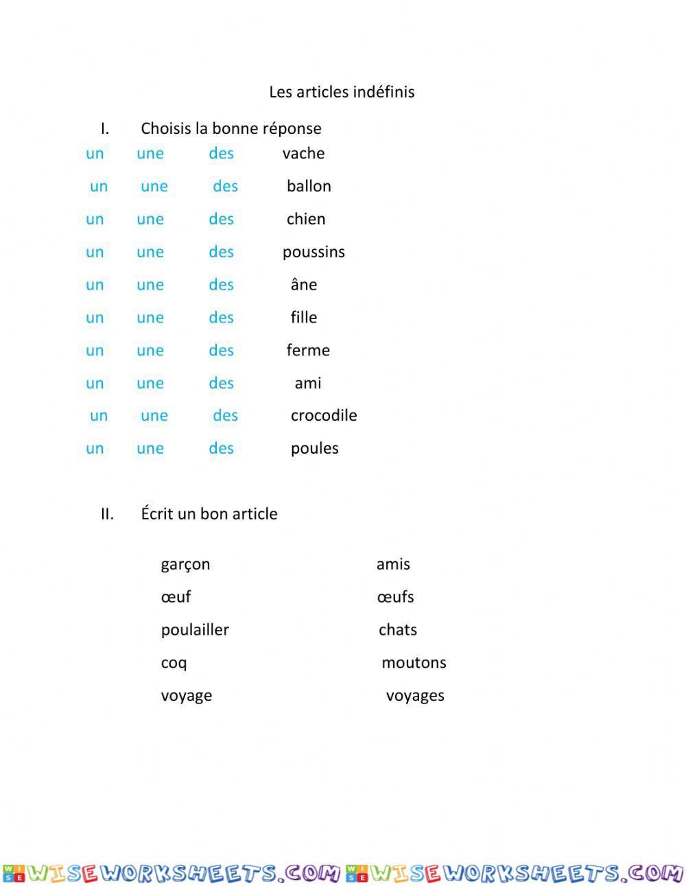 Les articles indéfinis