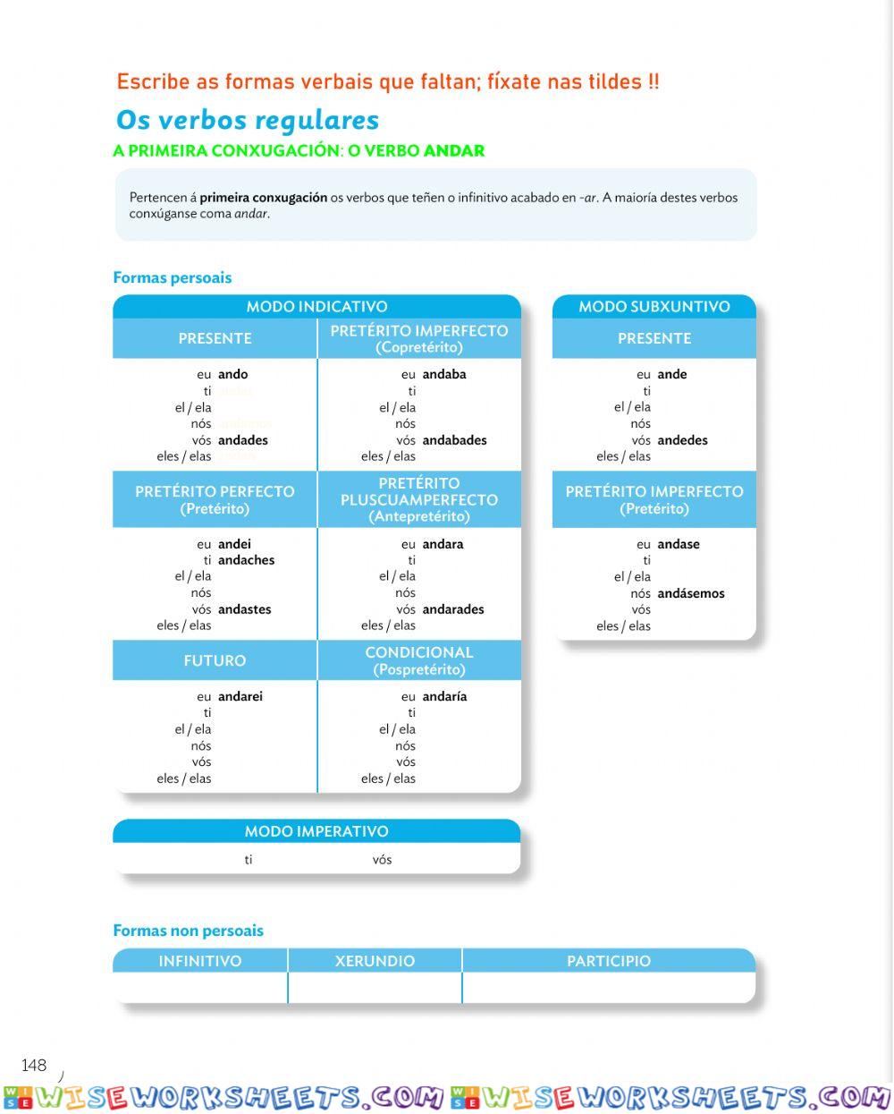 Os verbos, 1ª conxugación