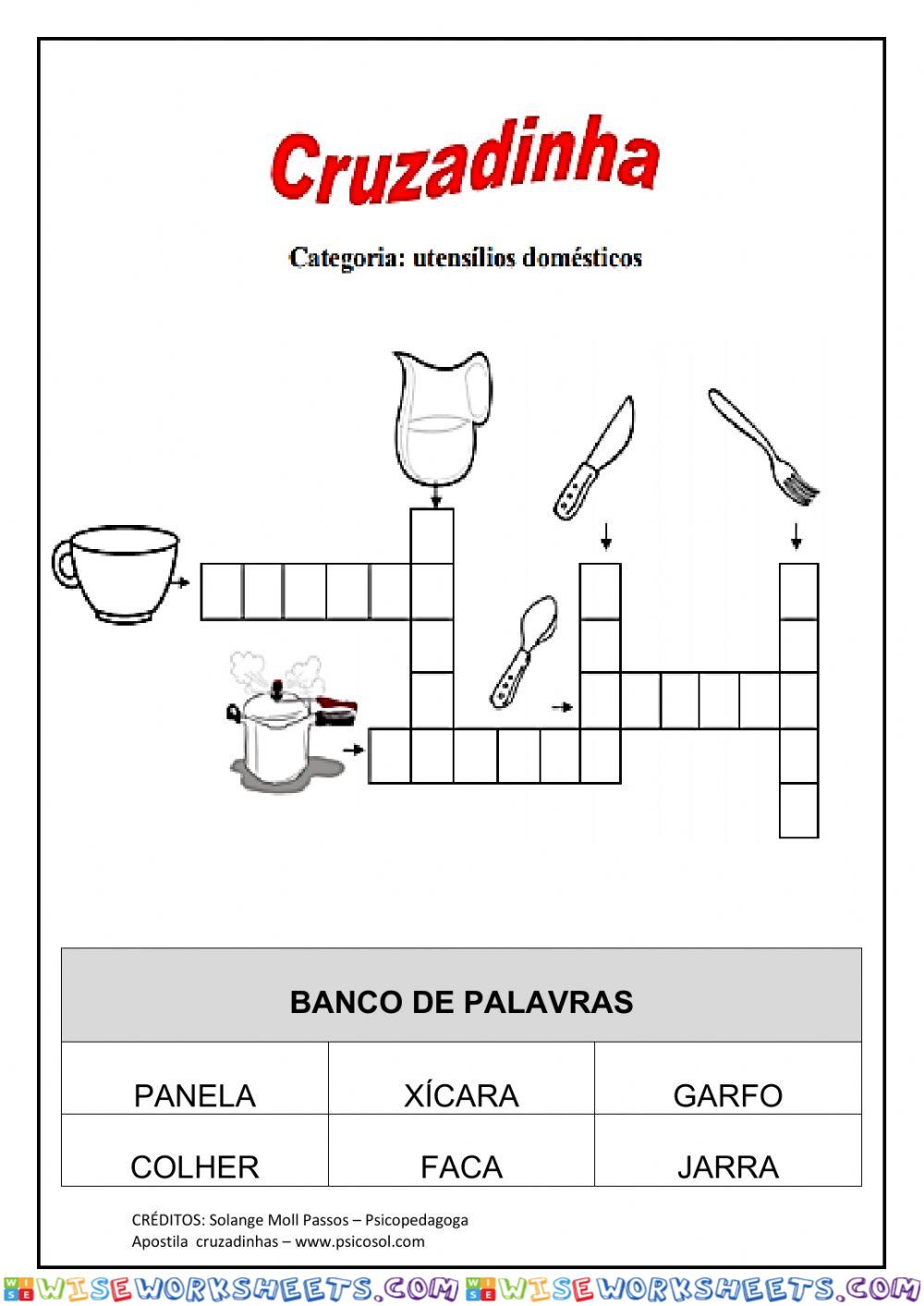 Cruzadinha com banco de palavras