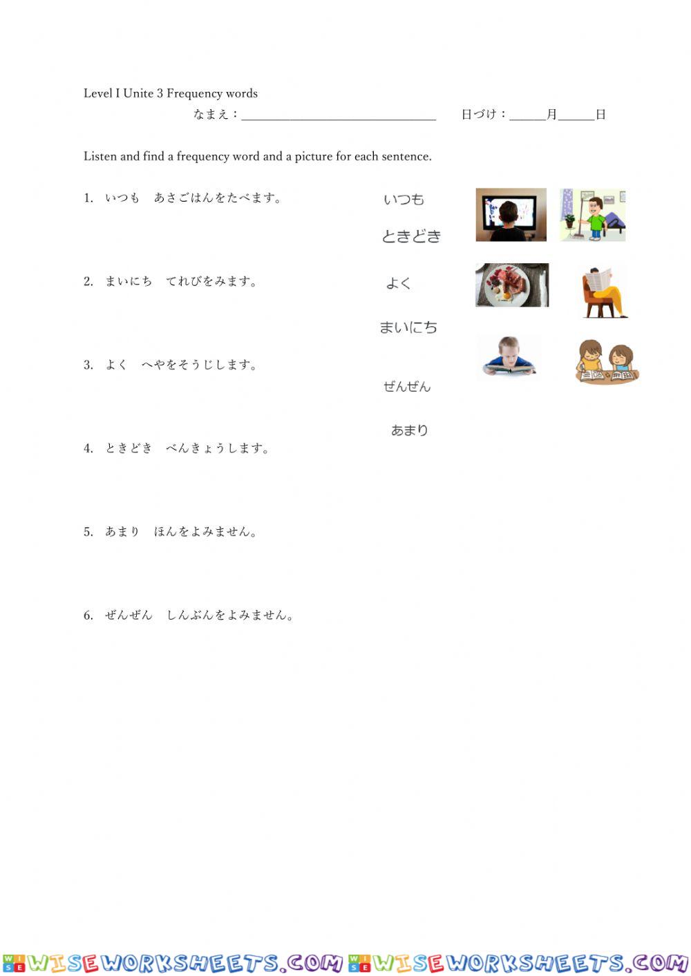 Level I Unit ２ Frequency words