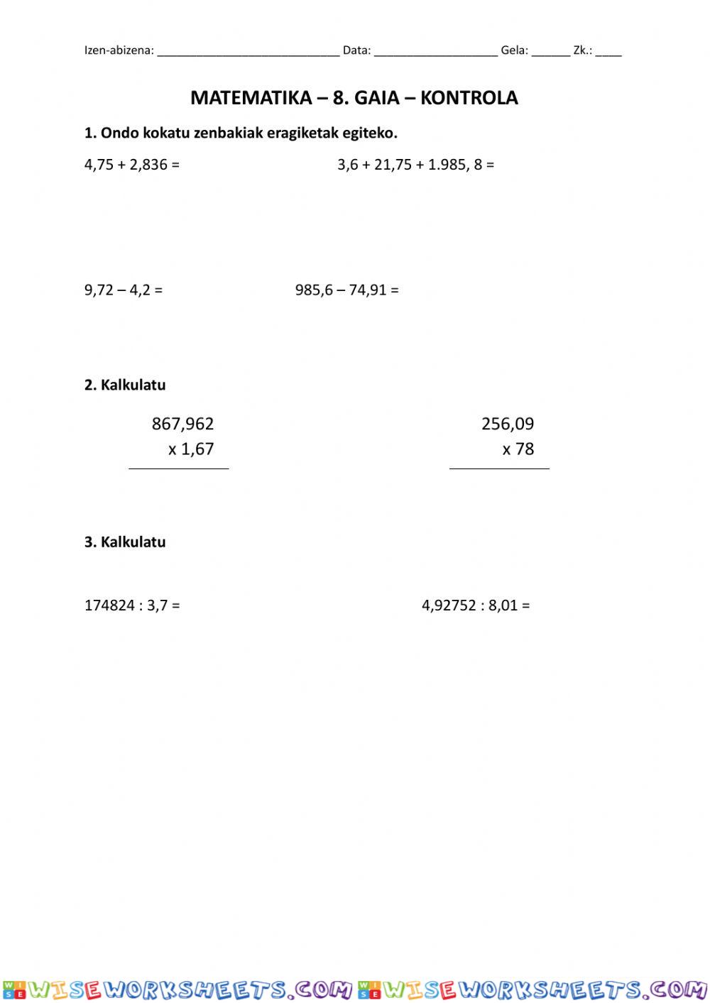 worksheet