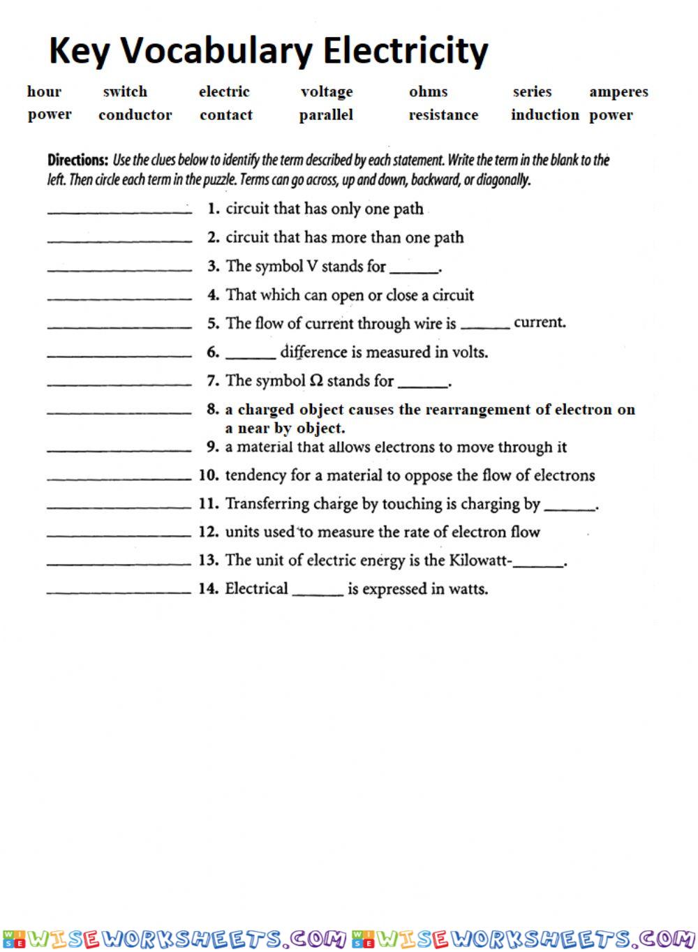 PS-17-03-Elecricity Vocabulary