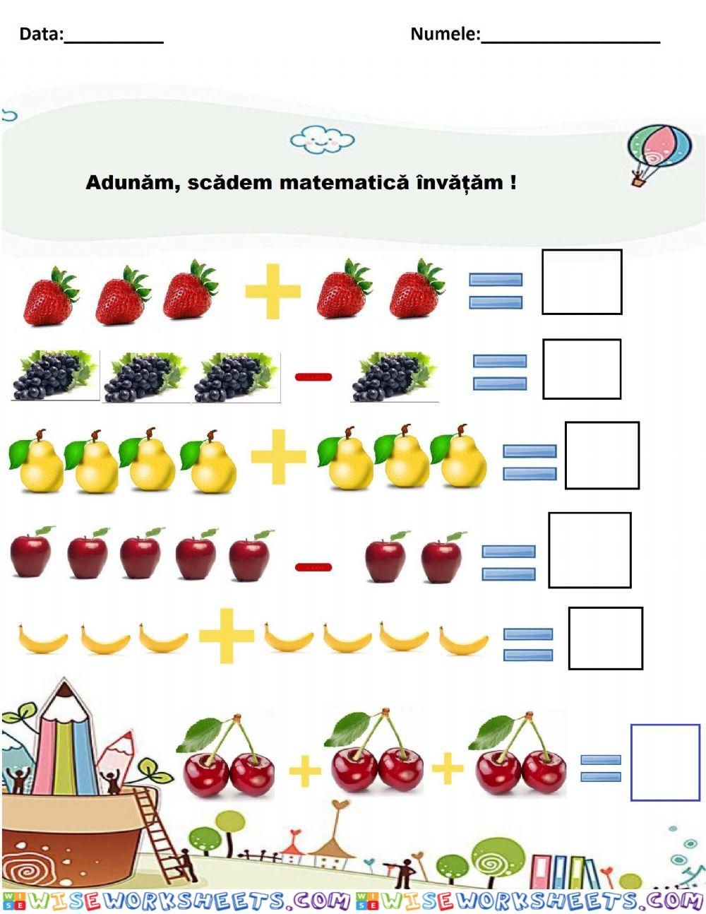 Adunăm, scădem, matematică învățăm! (Fișă de lucru 1)