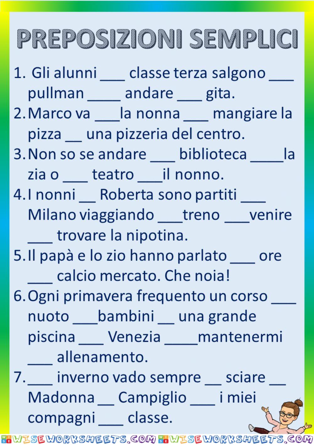 Esercitazione sulle preposizioni semplici