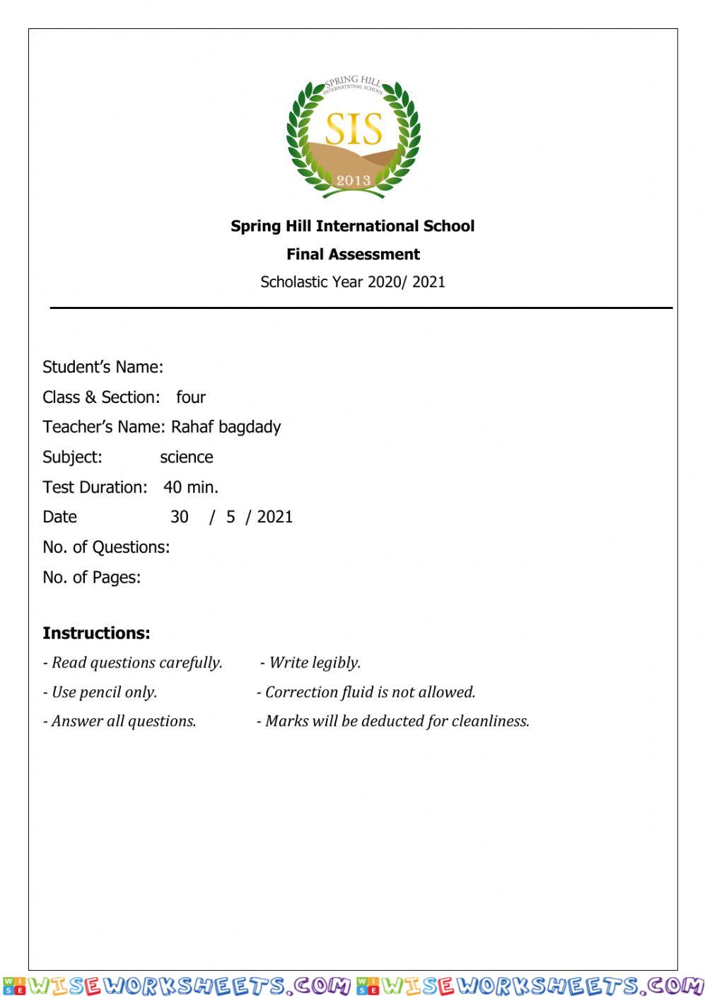 Final exam grade 4