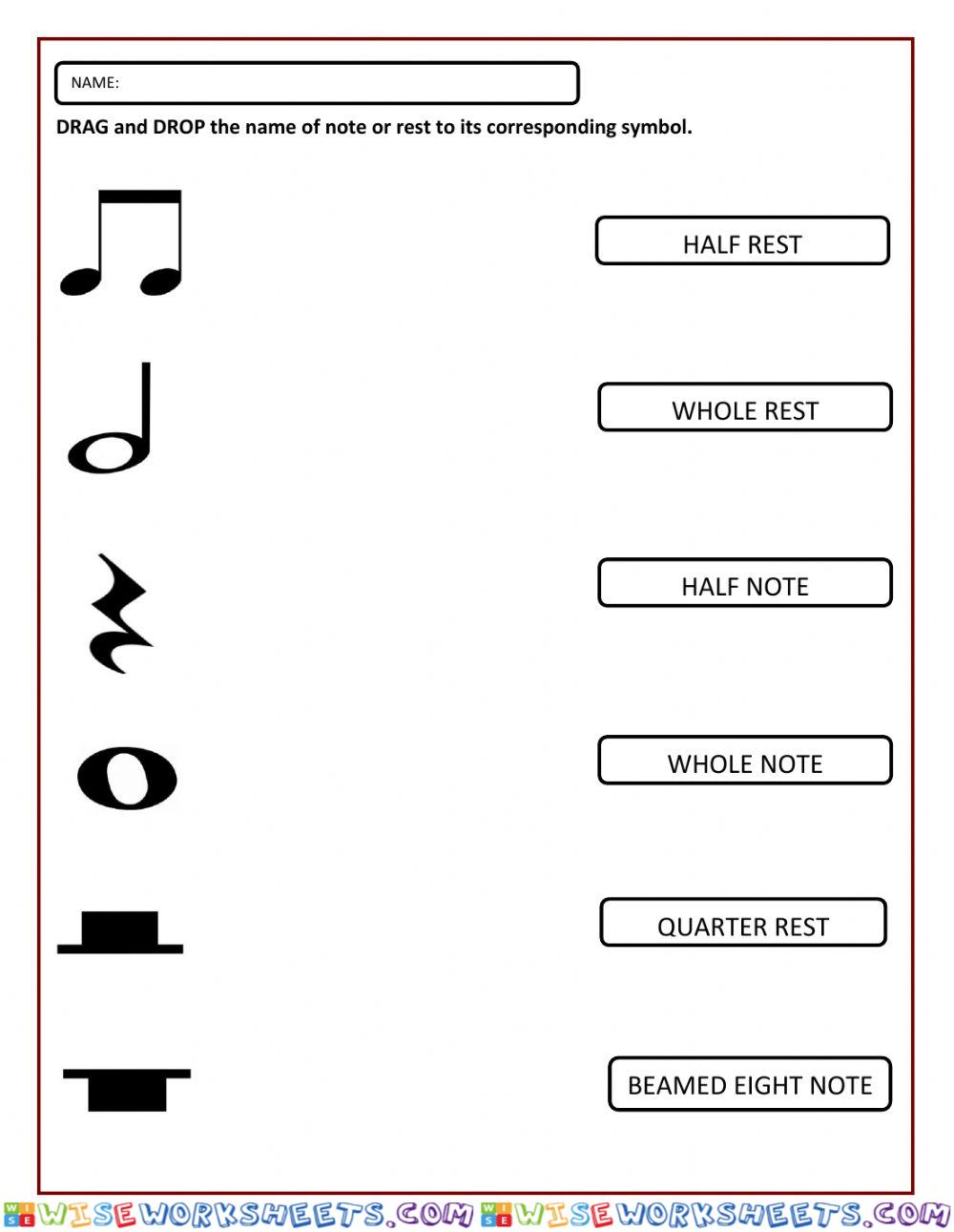 Note and Rest Symbols Activity For Grade 3