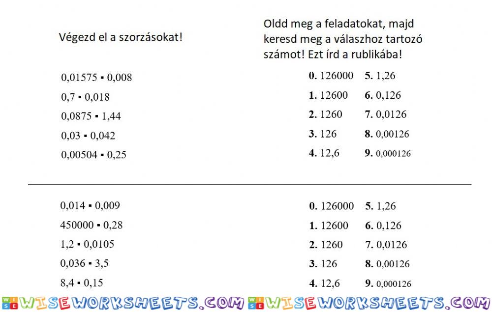 Tizedes törtek szorzása