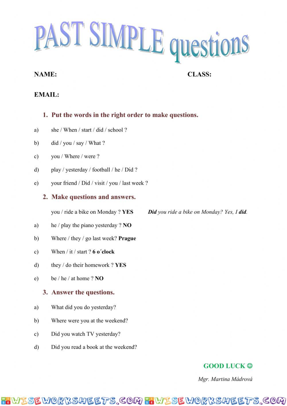 Past simple questions