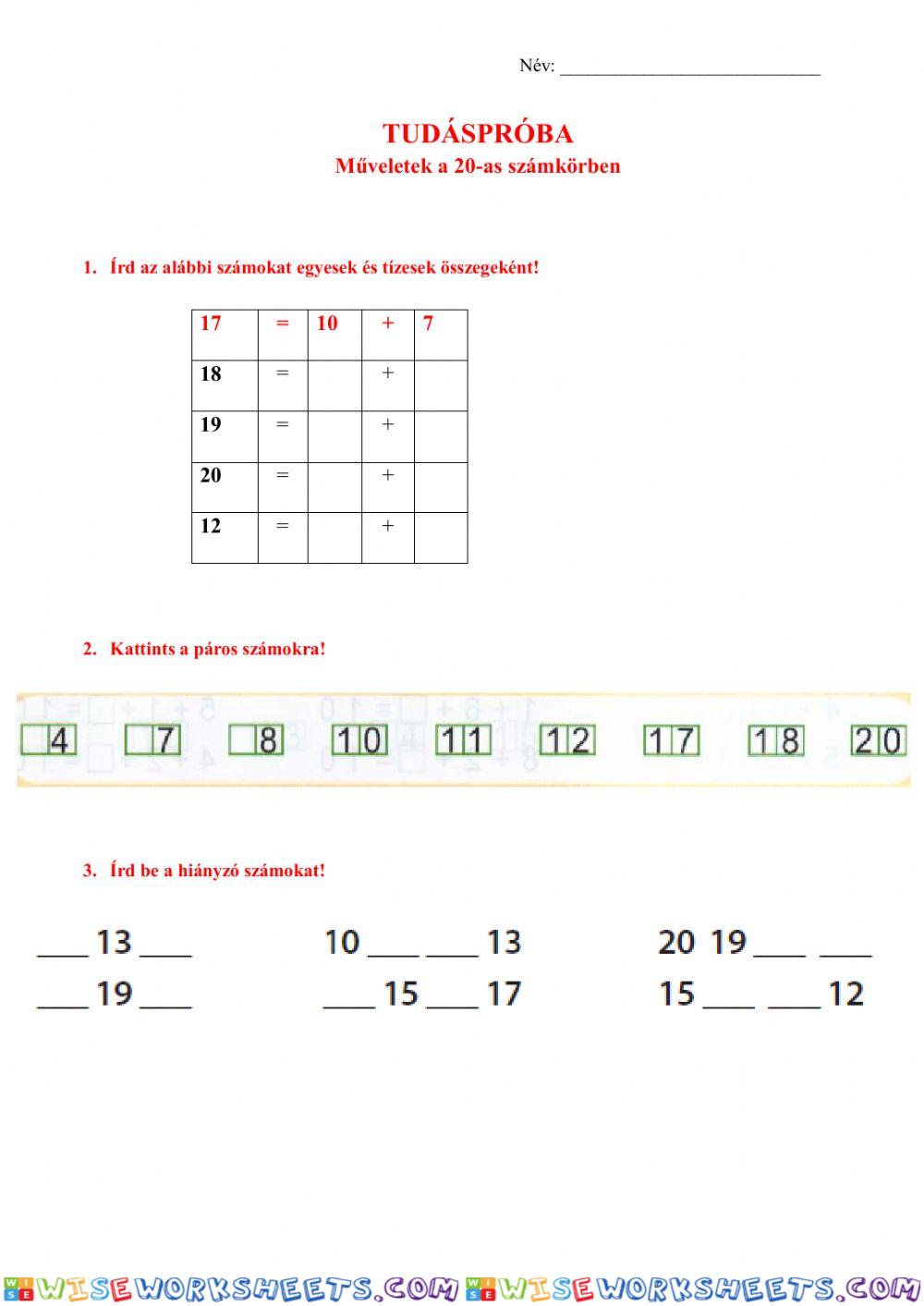 Matematika 20-as számkör