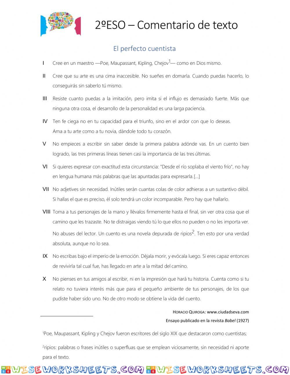 Comentario de texto 2º ESO Quiroga