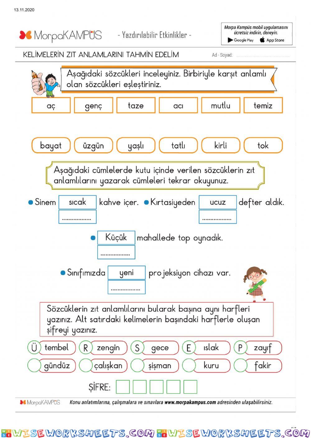 Zıt Anlamlı Kelimeler