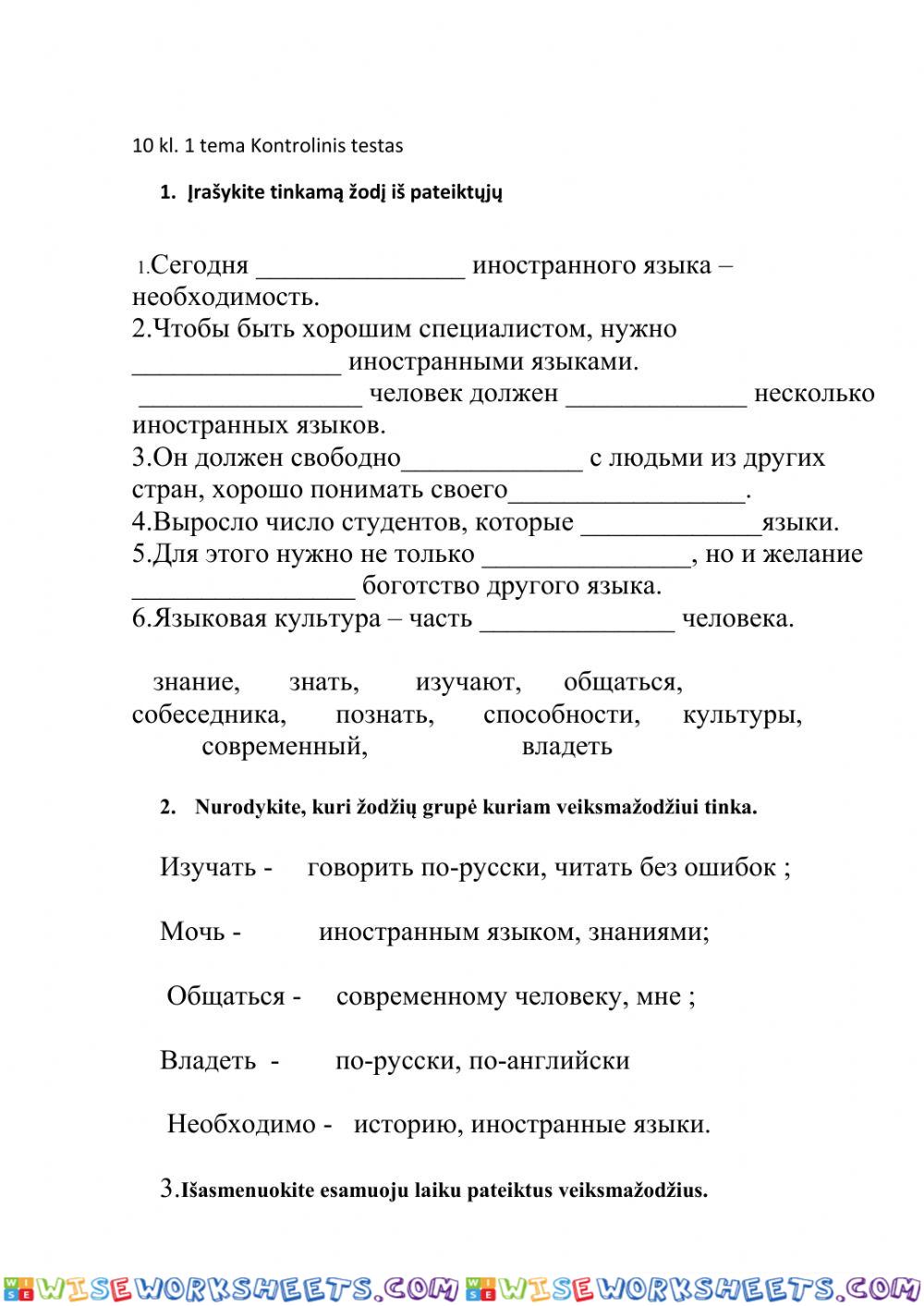 10 кл.  Об иностранных языках 1 тема