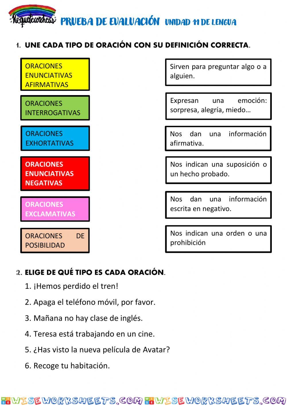 Evaluación -oraciones y más-