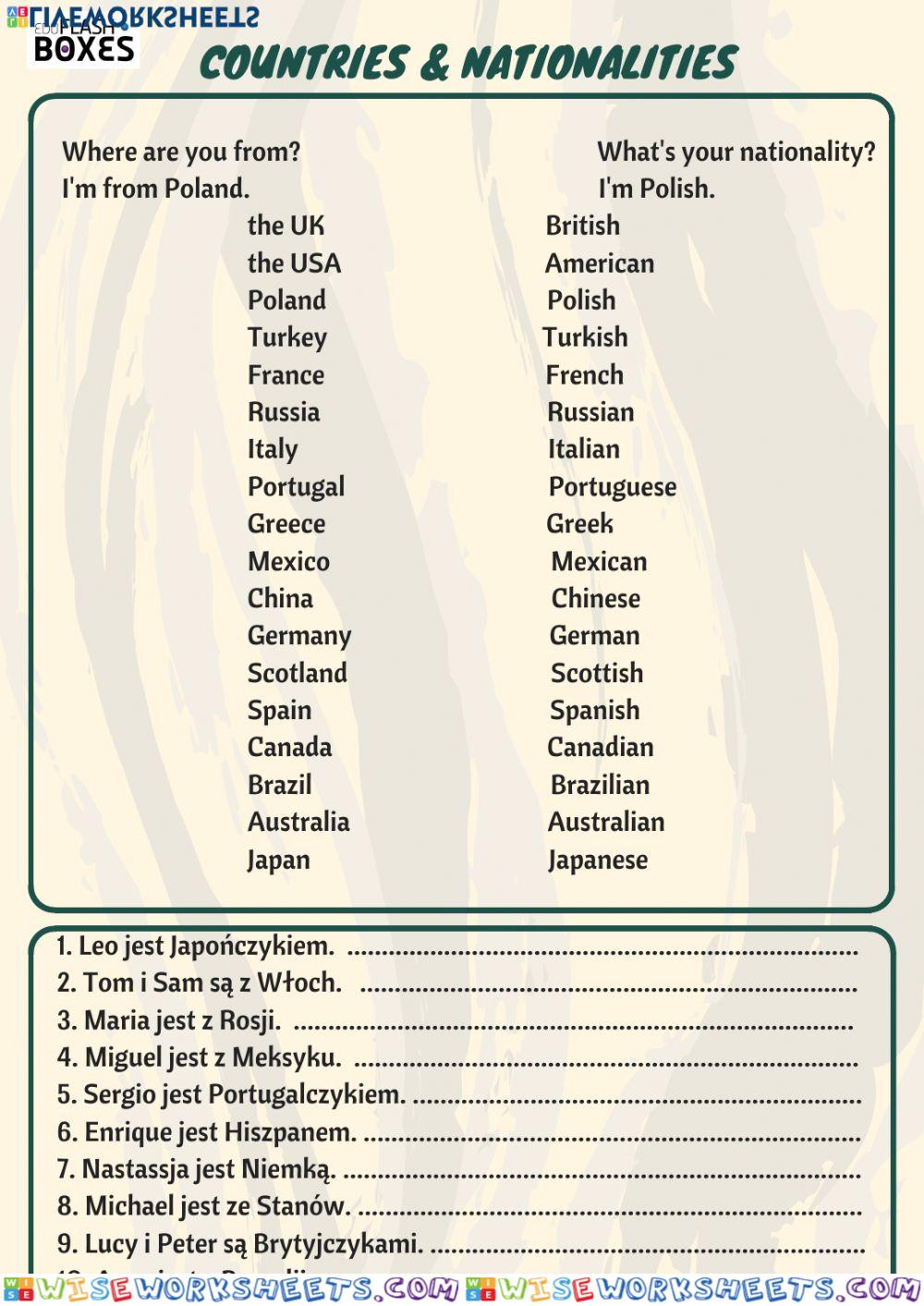 Countries and Nationalities translation PL-- ENG