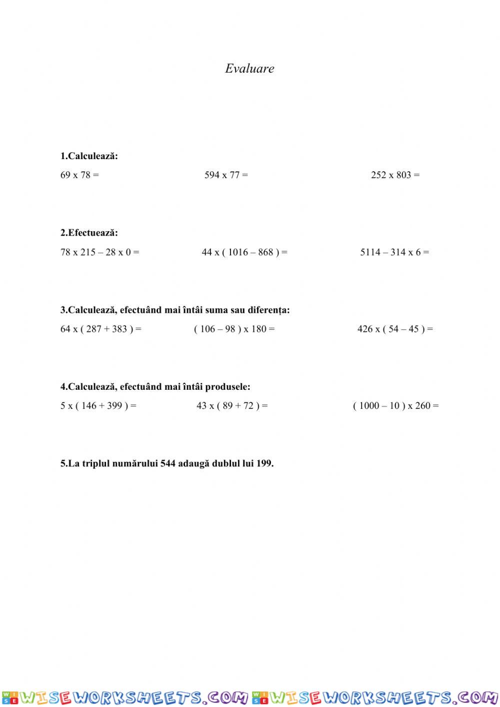 Evaluare înmulțirea nr. 0-1000000