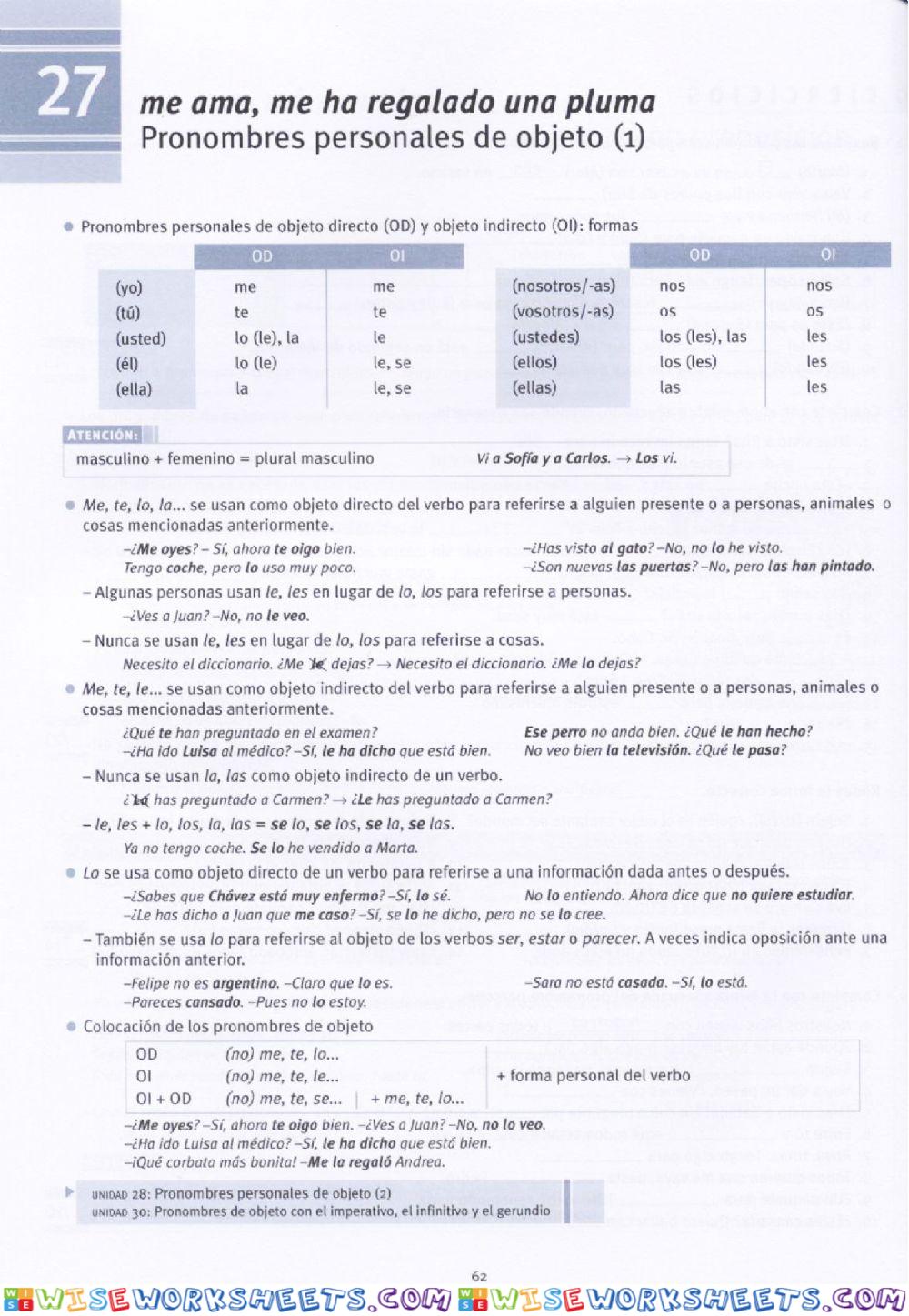 Gramática del uso de español B1-B2, Objeto directo e indirecto