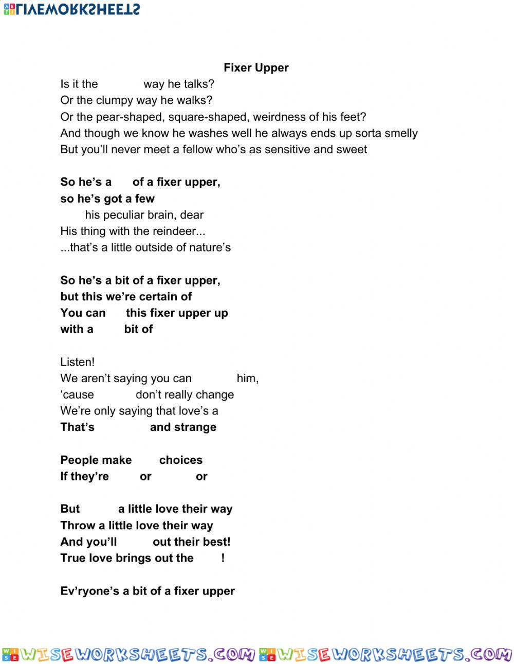 Fixer Upper Lyric Sheet