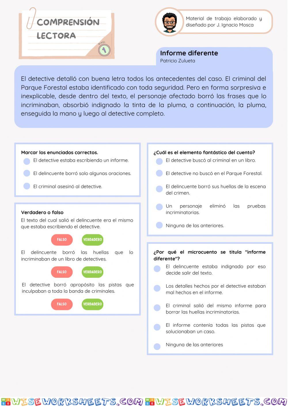 Comprensión lectora (Nvl. 1) - Ficha 1