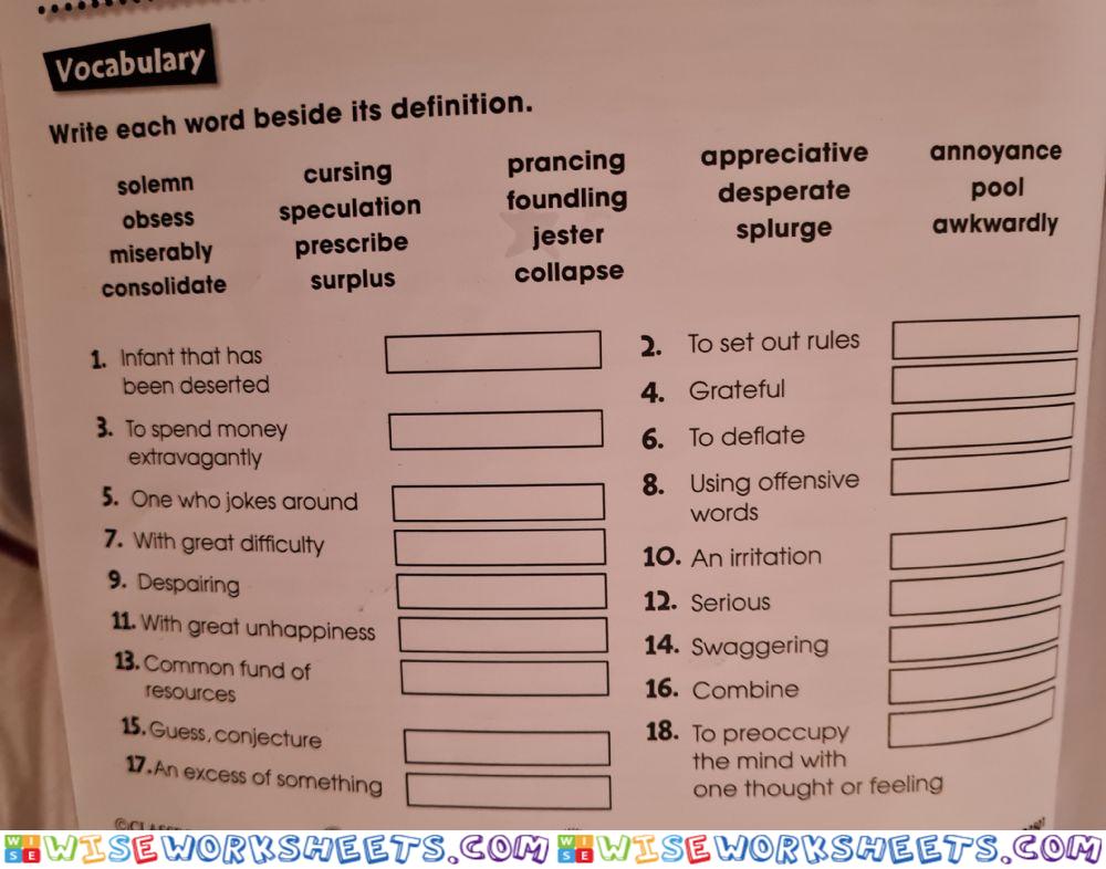 Chapter 6 Bridge to Terabithia Vocabulary