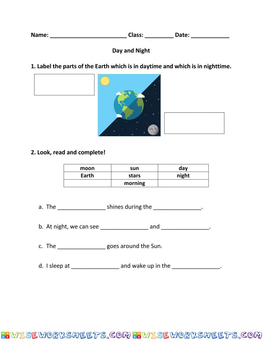 Day and Night Worksheet