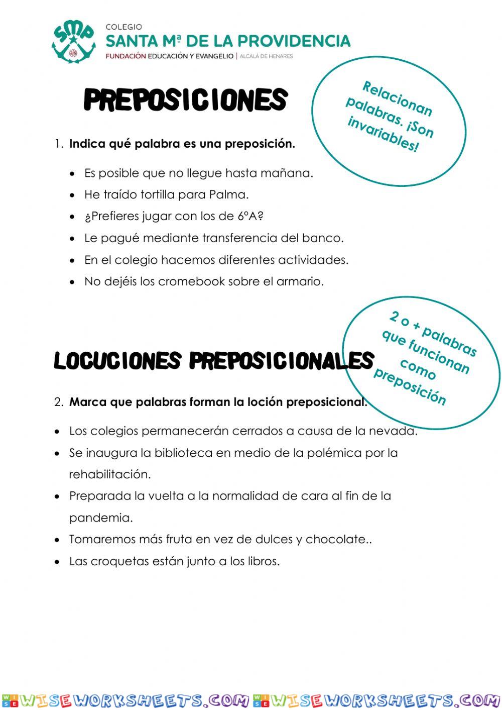 Preposiciones y locuciones preposicionales