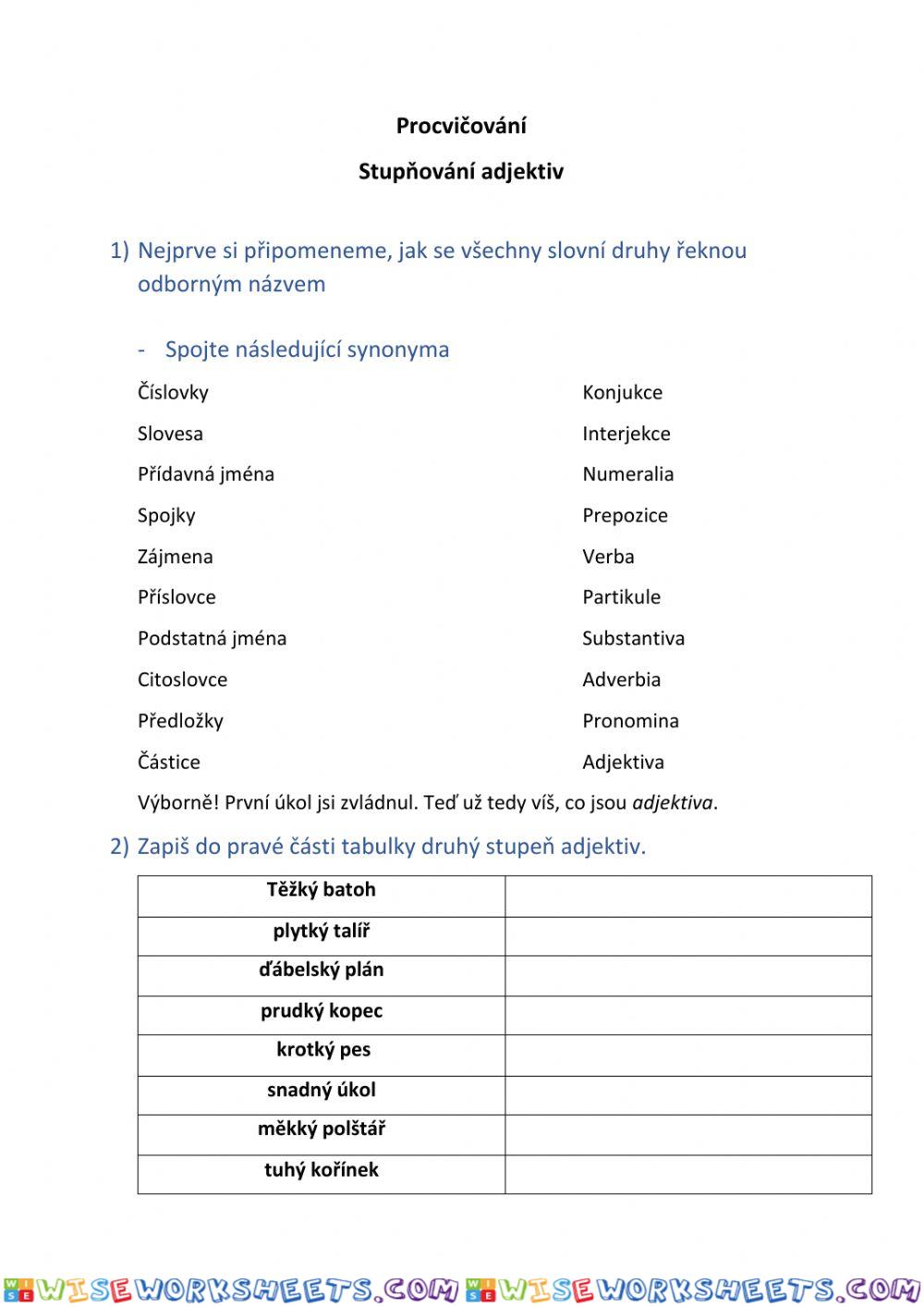 Pracovní list - stupňování adjektiv