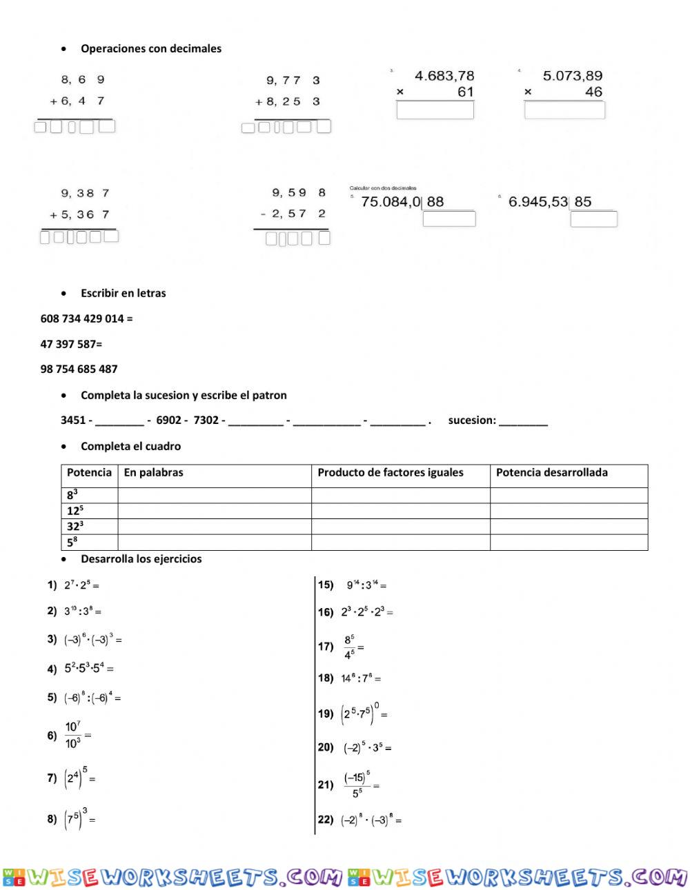 Entrenamiento de ejercicios matematicos