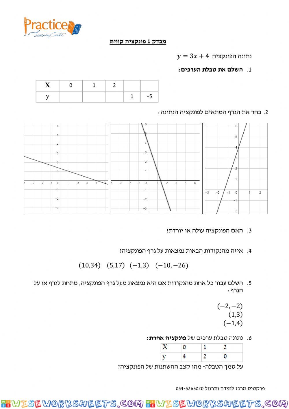 פונקציה קווית מבדק 3