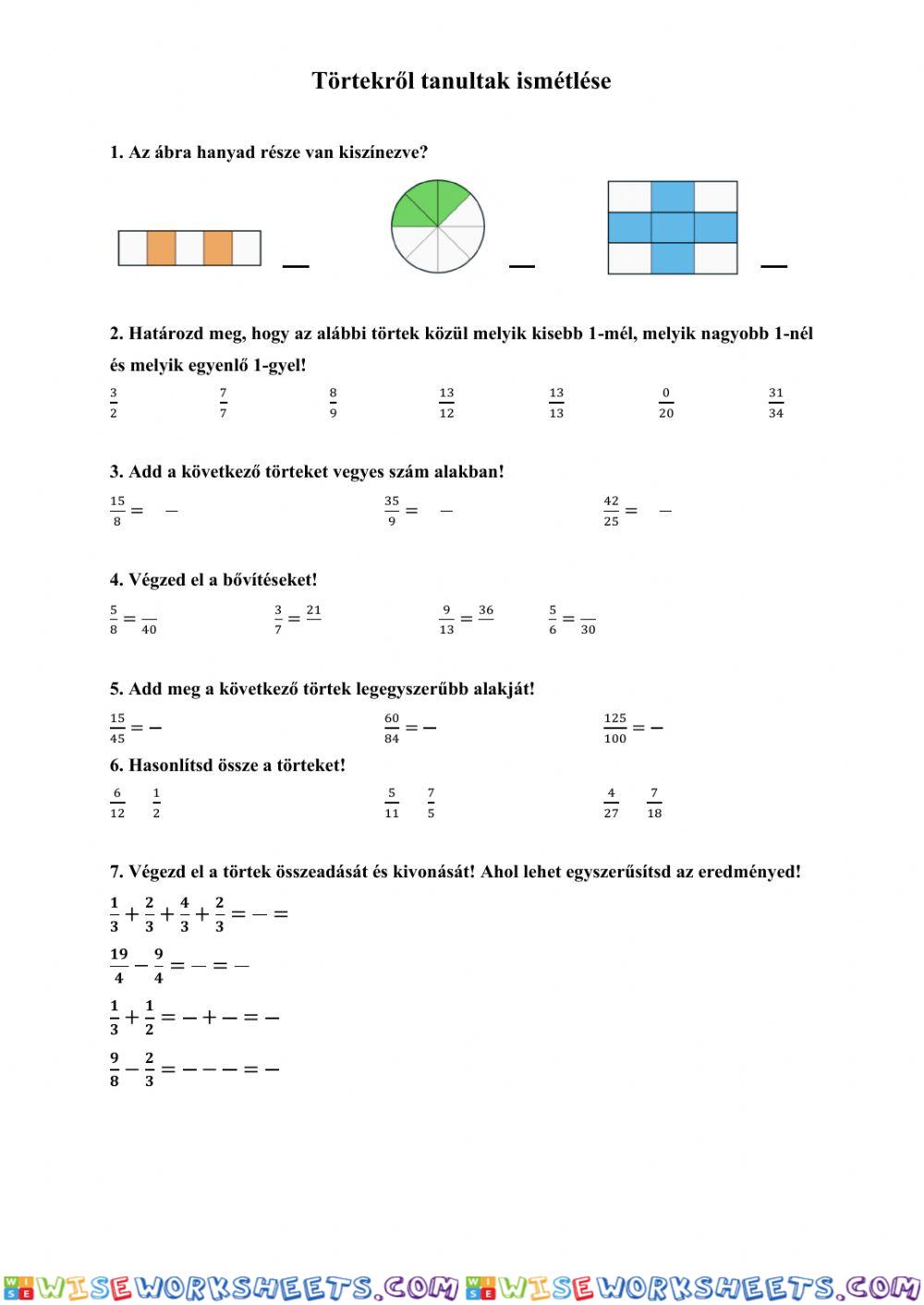 Törtekről tanultak ismétlése
