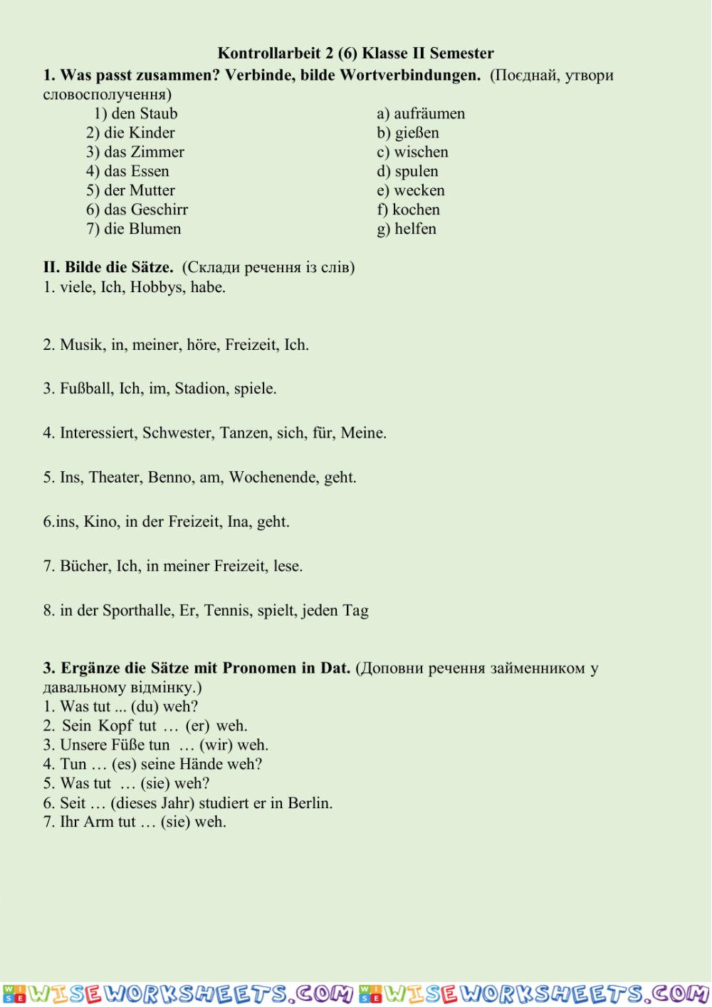 Kontrollarbeit 6. Klasse II Semester