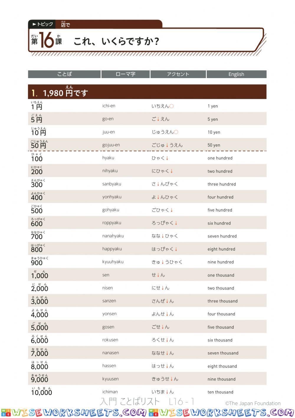 いろどり入門-L16【ことばリスト・英語】-IRODORI A1-L16  wordlist - English